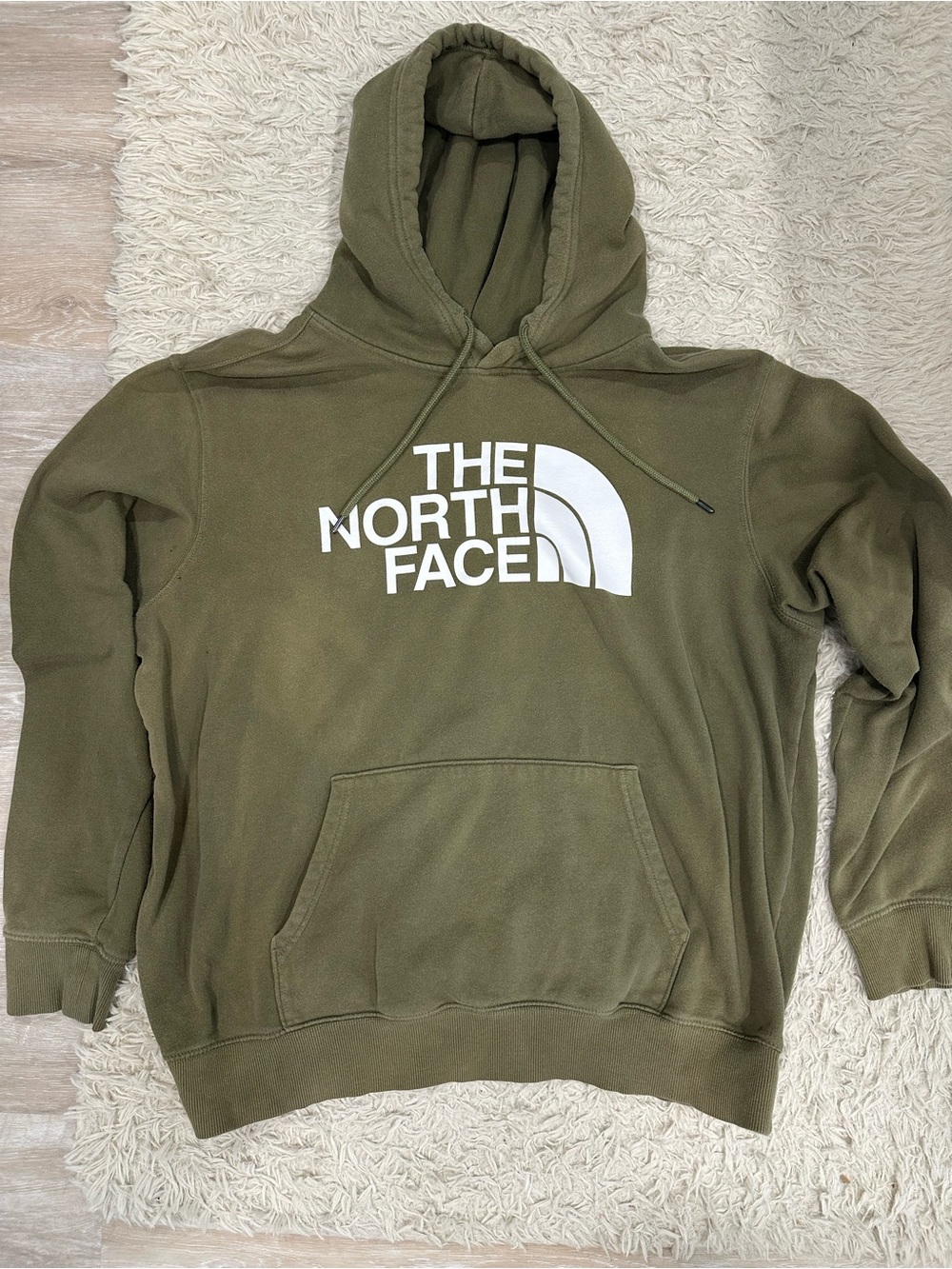 The North Face Olive Green Pullover Hoodie with White Logo